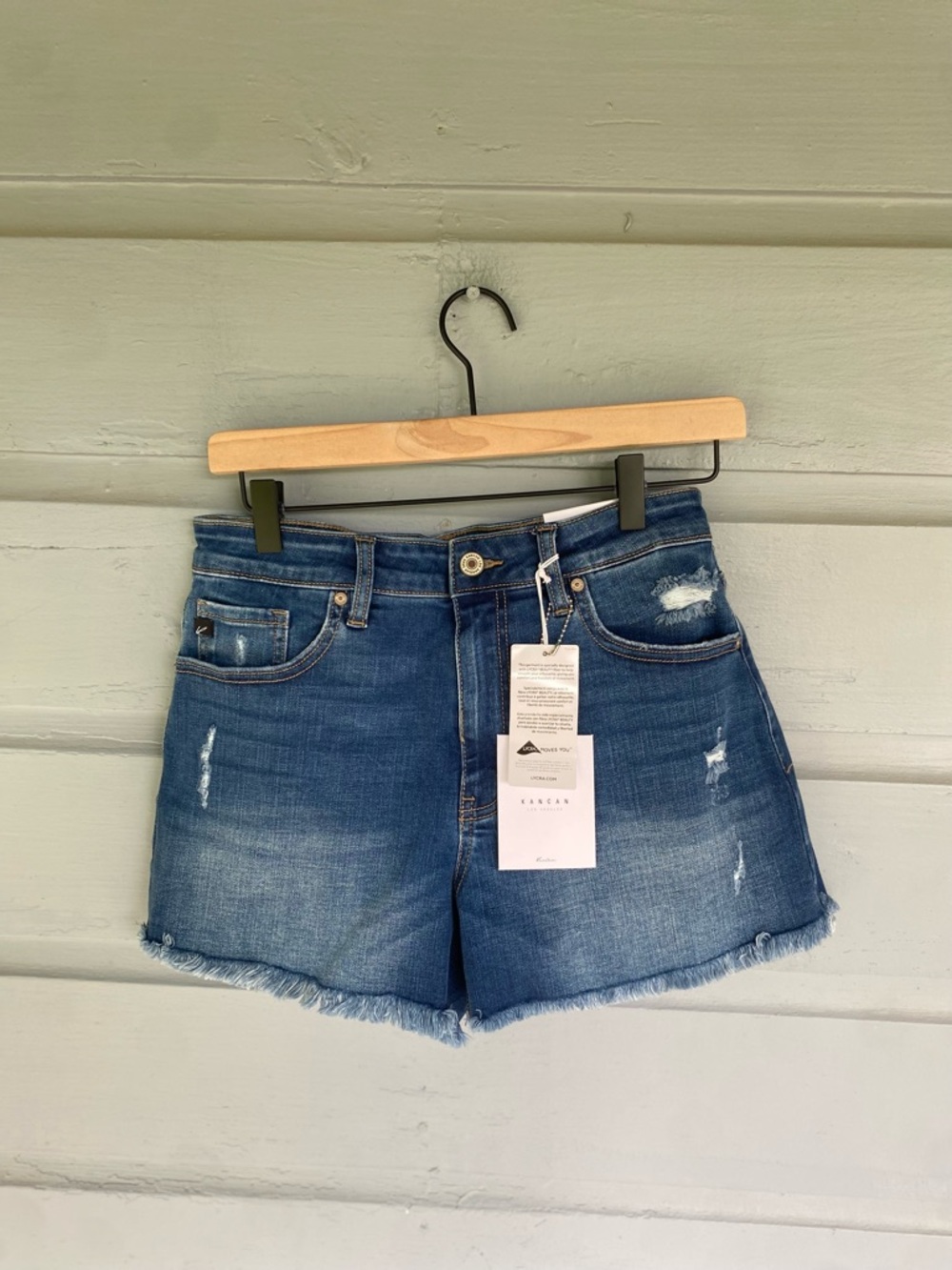 BNWT Kancan Women's High-Rise Distressed Denim Shorts — Blue XL